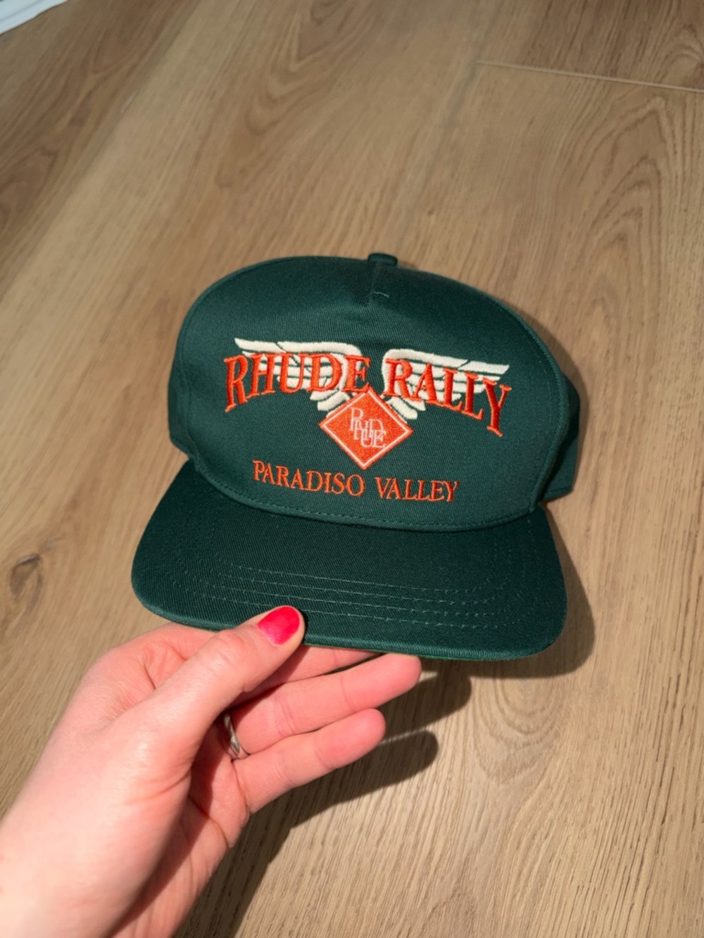 Rhude Green and Orange 'Rhude Rally' Embroidered Baseball Cap